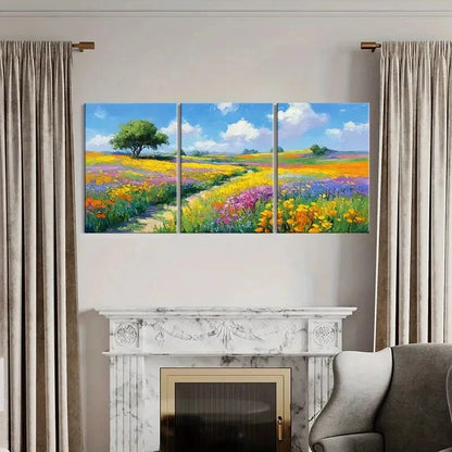 3pcs Vibrant Landscape Painting Colorful Flowers Metal Print Ready to Hang Art