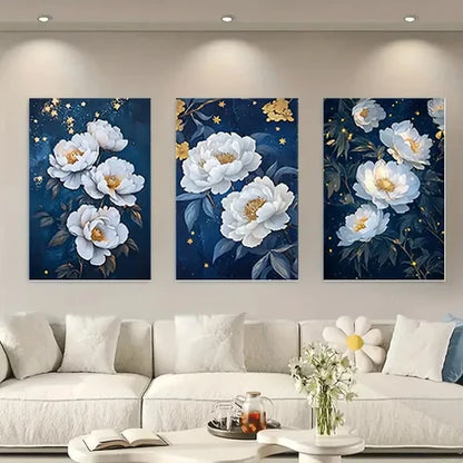 3pcs White Golden Flower Decor  Wall Art Set Canvas Unframed - High Quality Print 100% Australian Made Wall Canvas - Bella Home Decor