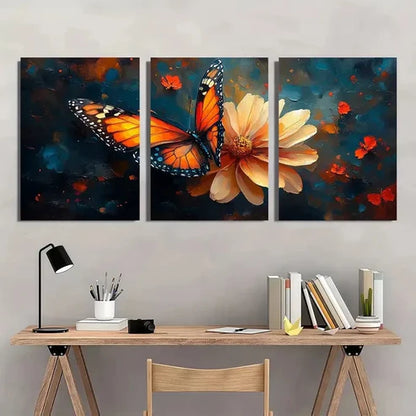 3pcs Vibrant Butterfly & Flower Wall Art Set Canvas Unframed - High Quality Print 100% Australian Made Wall Canvas