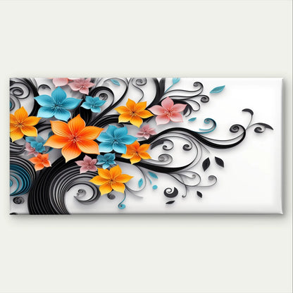 Floral Art with Swirling Black Vines Wall Art Canvas Office Home Framed 120x60cm