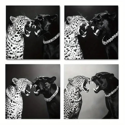 4pcsBlack and white fun cheetahWall Art Canvas Framed