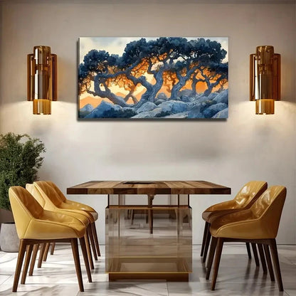 Serene Ancient Tree On Stone Wall Art Canvas Office Home Room Framed 120x60cm