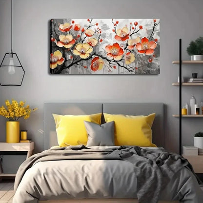 Blooming Flowers Design Wall Art canvas office home room framed 120x60cm - Bella Home Decor