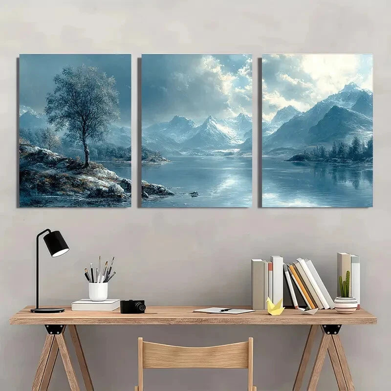 3pcs Vintage Grey Seascape Landscape Art Metal Print Ready to Hang Art - Bella Home Decor
