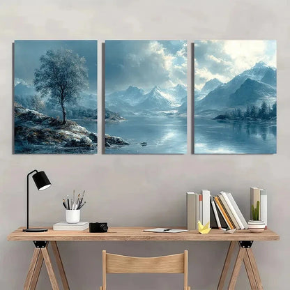 3pcs Vintage Grey Seascape Landscape Art Metal Print Ready to Hang Art - Bella Home Decor
