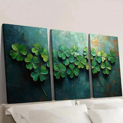 3pcs Four Leaf Clover Painting Wall Art Canvas Unframed - High Quality Print 100% Australian Made Wall Canvas - Bella Home Decor