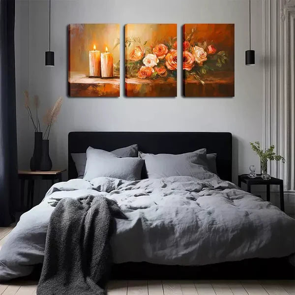 3pcs Poster Picture, Candle And Rose, Wall Art Set Canvas Framed 60x90cm - High Quality Print 100% Australian Made Wall Canv - Bella Home Decor