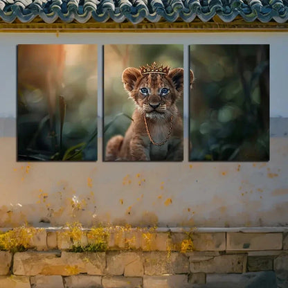 3pcs Lion Cub with Clown and Gold Chain Metal Print Ready to Hang Art - Bella Home Decor