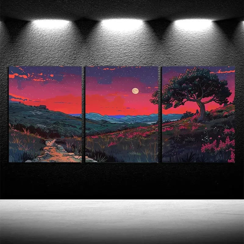 3pcs The Winding Hills and Paths of The Village Metal Print Ready to Hang Art - Bella Home Decor