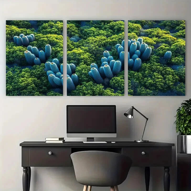 3pcs Minimalist Aerial Cactus Desert Photography Metal Print Ready to Hang Art - Bella Home Decor