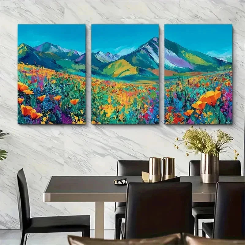 3pcs Abstract Wildflower Mountain Nature Perfect Wall Art Set Canvas Framed 50x70cm - High Quality Print 100% Australian Made Wall Canvas Ready to Hang - Bella Home Decor