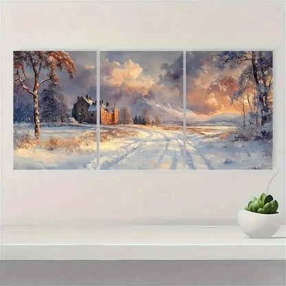 3pcs Scottish Castle Winter Watercolor Art Metal Print Ready to Hang Art