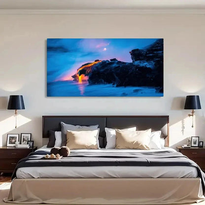Serene Beach Sunset Lava Wall Art Canvas Office Home Room Framed 120x60cm