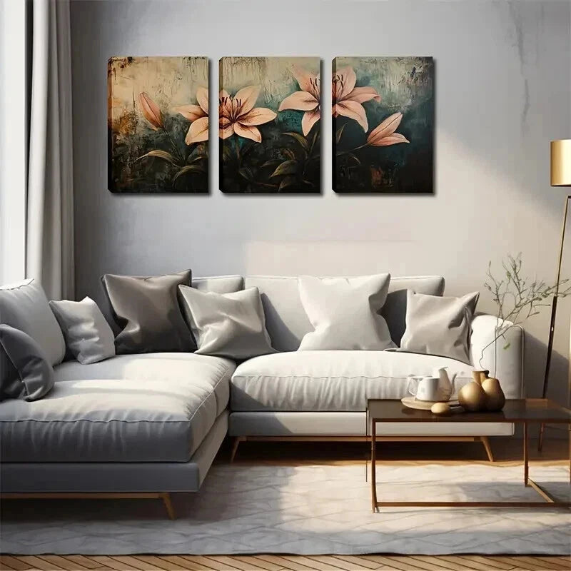 3pcs Lily Flower Design Deco Perfect Wall Art Set Canvas Framed 50x70cm - High Quality Print 100% Australian Made Wall Canvas Ready to Hang - Bella Home Decor