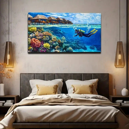 Vacation House Coral Reef Wall Art Canvas Office Home Room Framed 120x60cm