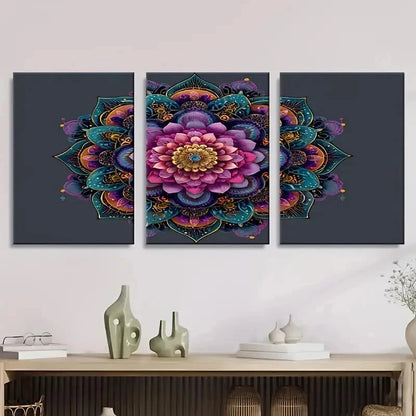 3pcs Mandala Flower Wall Art Set Canvas Framed 50x70cm - High Quality Print 100% Australian Made Wall Canvas Ready to Hang