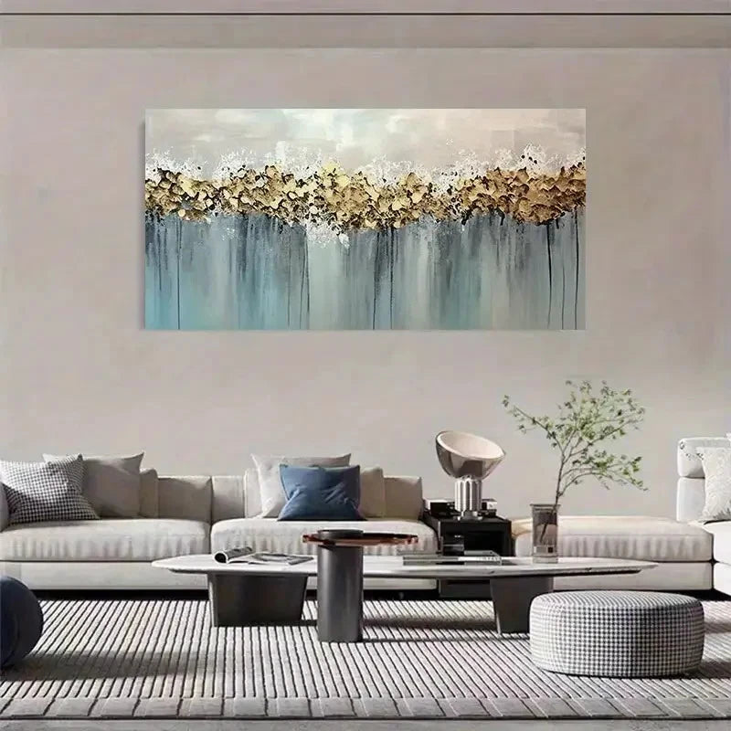 Modern Abstract Golden Leaf Wall Art Canvas Office Home Room Framed 120x60cm