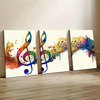 3pcs Rainbow Colorful Musical Notes Wall Art Canvas Unframed - High Quality Print 100% Australian Made Wall Canvas