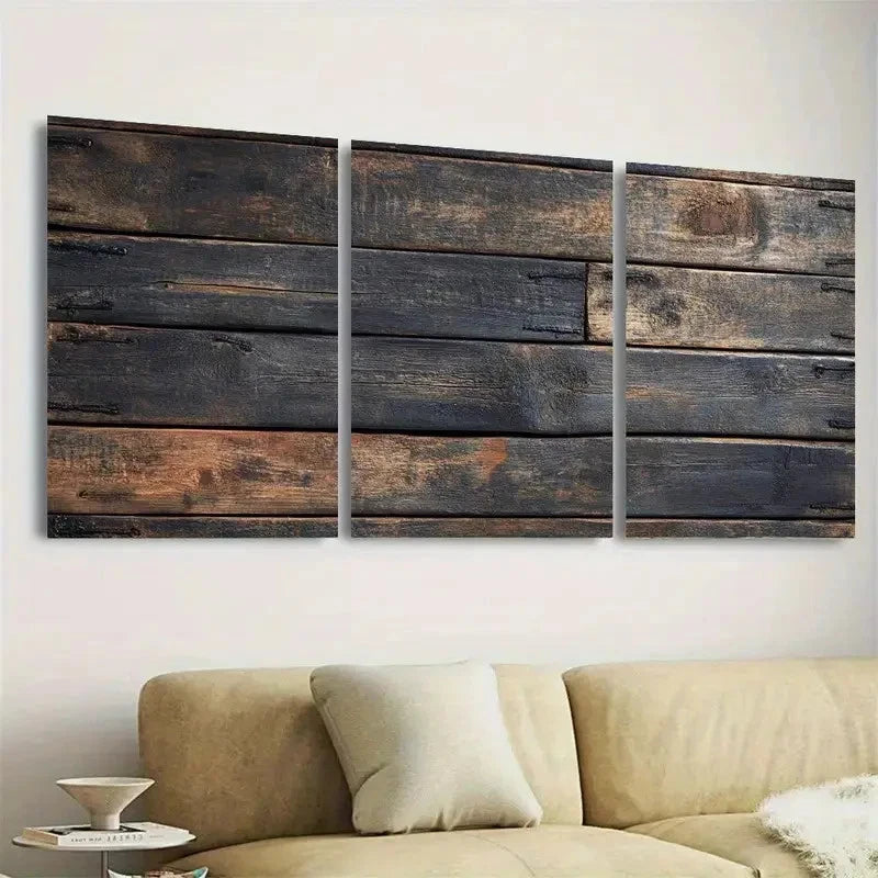 3pcs Vintage Distressed Wood Texture Wall Art Set Canvas Framed 40x60cm - High Quality Print 100% Australian Made Wall Canvas Ready to Hang
