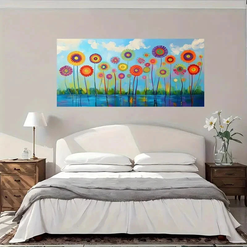 Vibrant Abstract Flower Garden Wall Art Canvas Office Home Room Framed 120x60cm
