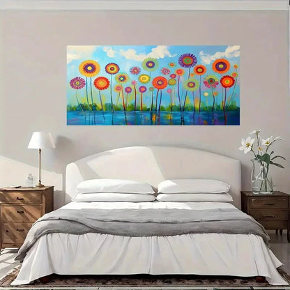 Vibrant Abstract Flower Garden Wall Art Canvas Office Home Room Framed 120x60cm