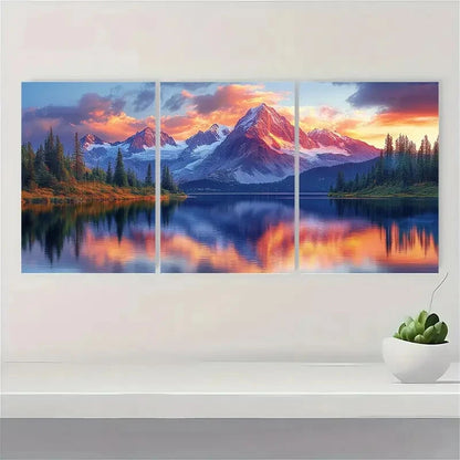 3pcs Sunset Mountain Landscape Lake Mountain Metal Print Ready to Hang Art