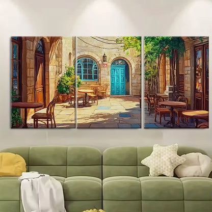 3pcs Cultural Coffee Scene in Irbid Metal Print Ready to Hang Art - Bella Home Decor
