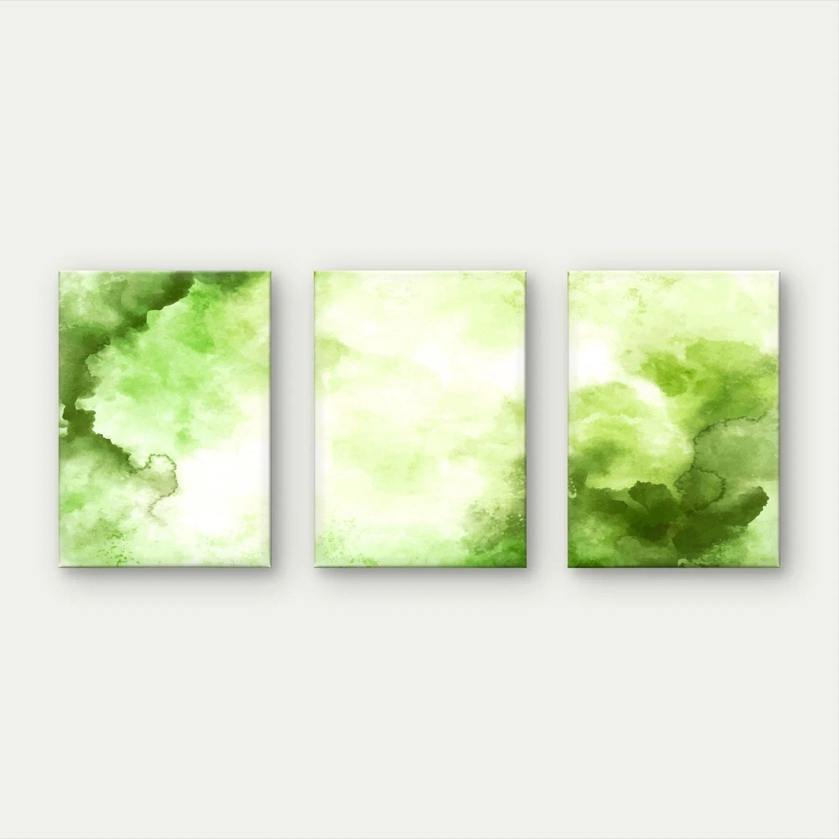 3pcs Vibrant Green Watercolour Wash Wall Art Set Canvas Framed 50x70cm - High Quality Print 100% Australian Made Wall Canvas Ready to Hang