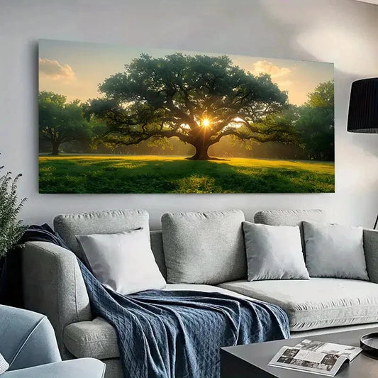 Oak Tree  Majestic Sunlitwall canvas office home room framed 120x60cm - Bella Home Decor