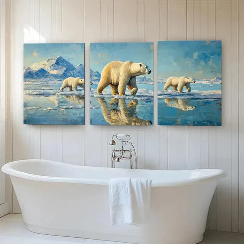3pcs Icy Wilderness Polarc Majestic Bear Perfect Wall Art Canvas Unframed - High Quality Print 100% Australian Made Wall Canvas