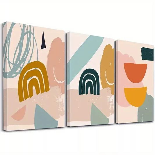 3pcs Abstract Anime Art Minimalist Style Shapes Wall Art Set Canvas Framed 50x70cm - High Quality Print 100% Australian Made Wall Canvas Ready to Hang