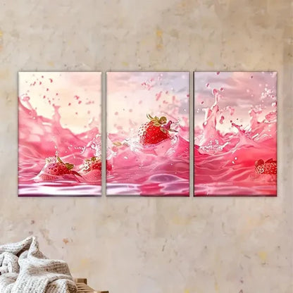 3pcs Pink Background with Splash of Water Wall Art Set Canvas Unframed - High Quality Print 100% Australian Made Wall Canvas - Bella Home Decor