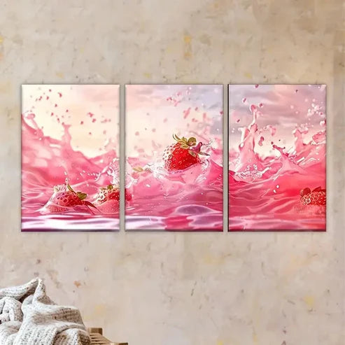 3pcs Pink Background with Splash of Water Wall Art Set Canvas Unframed - High Quality Print 100% Australian Made Wall Canvas - Bella Home Decor