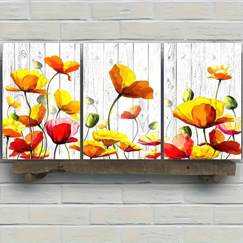3pcs Vibrant Floral Colorful Botanical Prints Metal Print Ready to Hang Art
