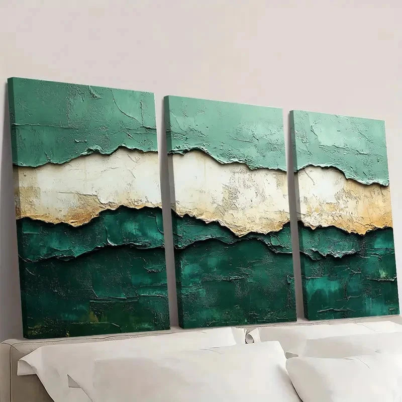 3pcs White & Green Textured Acrylic  TA   Wall Art Set Canvas Framed 50x70cm - High Quality Print 100% Australian Made Wall Canvas Ready to Hang - Bella Home Decor