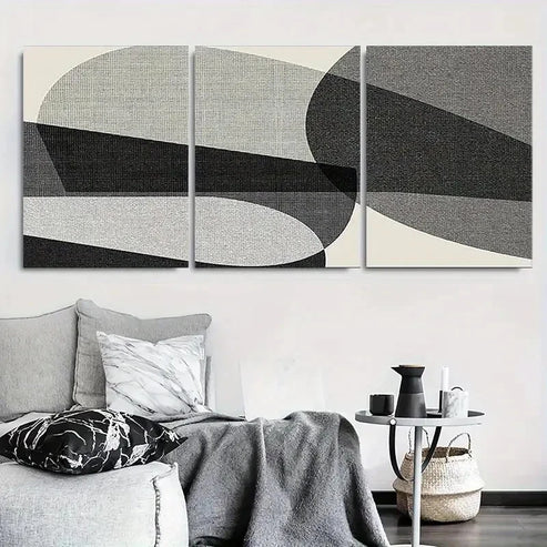3pcs Modern Abstract Geometric Black White Grey Wall Art Set Canvas Unframed - High Quality Print 100% Australian Made Wall Canvas