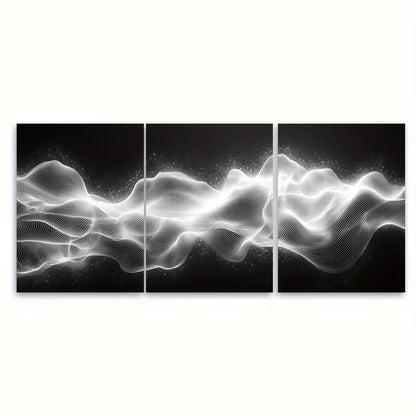 3pcs Black White Optical Wave Metal Print Ready to Hang Art - Bella Home Decor