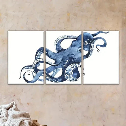 3pcs an octopus is painted on white Wall Art Set Canvas Unframed - High Quality Print 100% Australian Made Wall Canvas