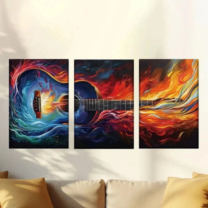 3pcs  Vibrant Abstract Flame Guitar Wall Art Set Canvas Framed 40x60cm - High Quality Print 100% Australian Made Wall Canvas Ready to Hang - Bella Home Decor