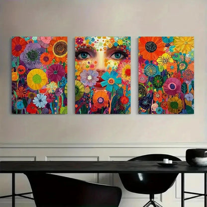 3pcs Vibrant Colorful Floral Garden Design Metal Print Ready to Hang Art - Bella Home Decor