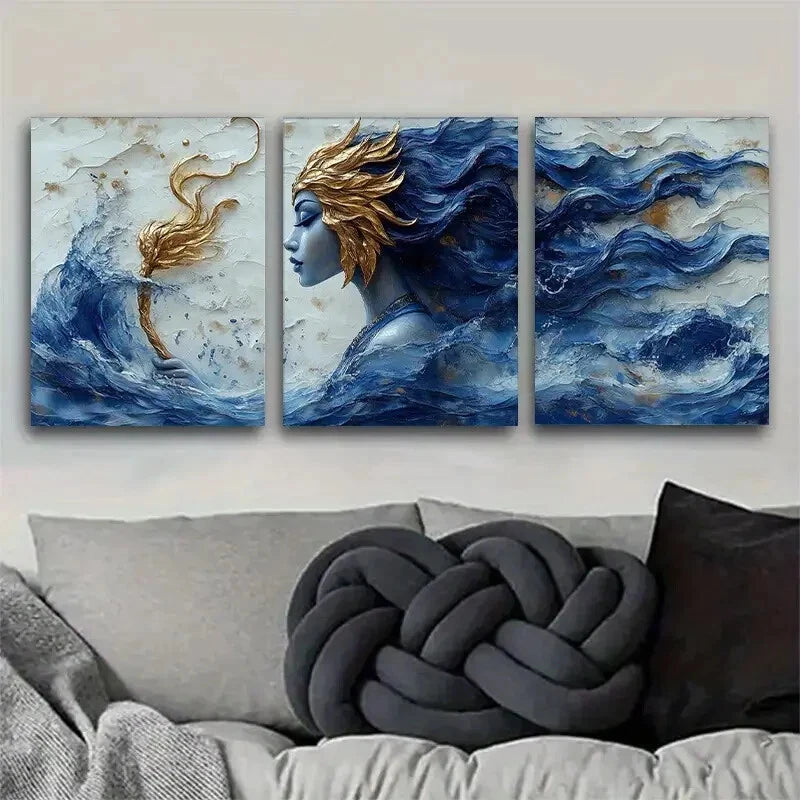 3pcs Inspired Goddess Ocean Accents Perfect Wall Art Set Canvas Framed 40x60cm - High Quality Print 100% Australian Made Wall Canvas Ready to Hang - Bella Home Decor