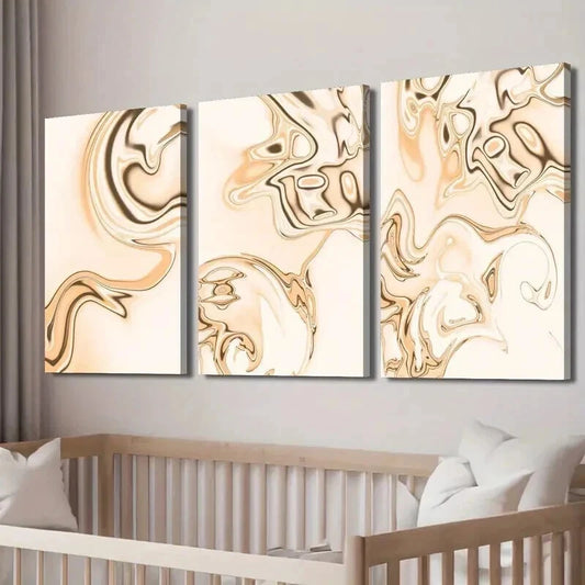 3pcs Abstract Beige Background Golden Waves Wall Art Set Canvas Framed 60x90cm - High Quality Print 100% Australian Made Wall Canvas Ready to Hang
