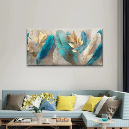Art Deco Style Feather Design Wall Art Canvas Office Home Room Framed 120x60cm