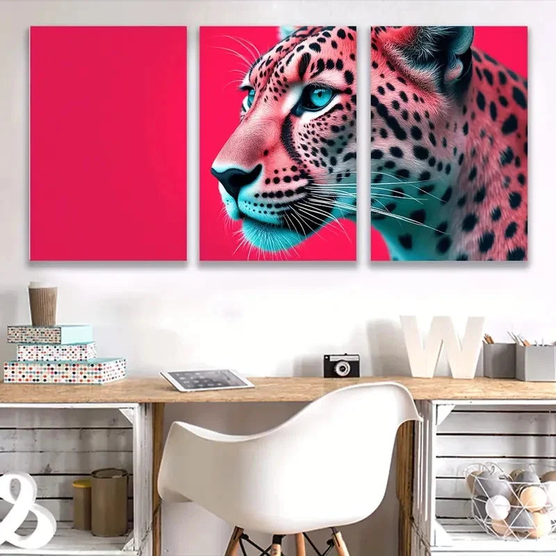 3pcs Leopard Vibrant Red Background   Wall Art Set Canvas Framed 50x70cm - High Quality Print 100% Australian Made Wall Canvas Ready to Hang