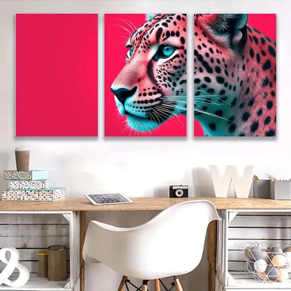 3pcs Leopard Vibrant Red Background   Wall Art Set Canvas Framed 50x70cm - High Quality Print 100% Australian Made Wall Canvas Ready to Hang