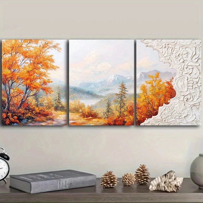 3pcs Autumn Landscape With Mountains Metal Print Ready to Hang Art - Bella Home Decor