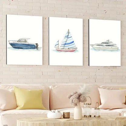 3pcs Ship Transportation Bars Designs Blue White  Wall Art Set Canvas Unframed - High Quality Print 100% Australian Made Wall Canvas