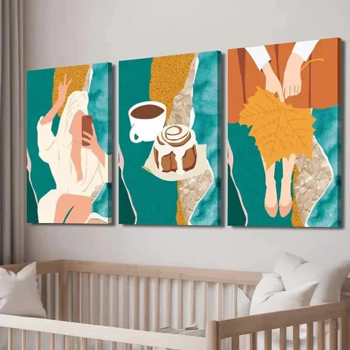 3pcs Coffee & Bread Woman in Bath  Wall Art Set Canvas Unframed - High Quality Print 100% Australian Made Wall Canvas - Bella Home Decor