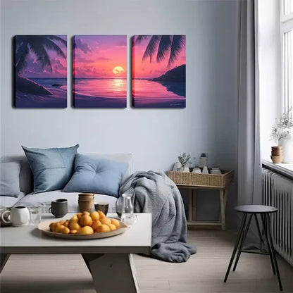 3pcs Triptych with Palm Trees & Ocean View Wall Art Set Wall Art Canvas Unframed - High Quality Print 100% Australian Made Wall Canvas