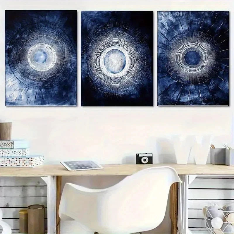 3pcs Wall Art Abstract Blue Circle Inspired Metal Print Ready to Hang Art